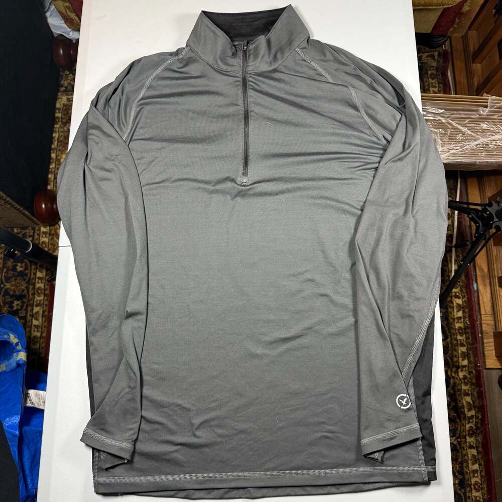 American Eagle Outfitters AEO Men's Gray Long Sleeve 1/4 Zip Pullover Shirt XLT
